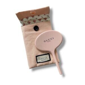 Gucci Beauty Pink Handheld Compact Mirror & Foral Pouch Set